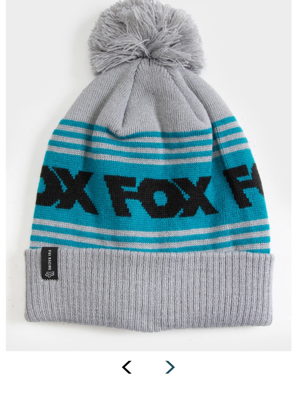 Fox Frontline Gray & Teal Striped Pom Beanie